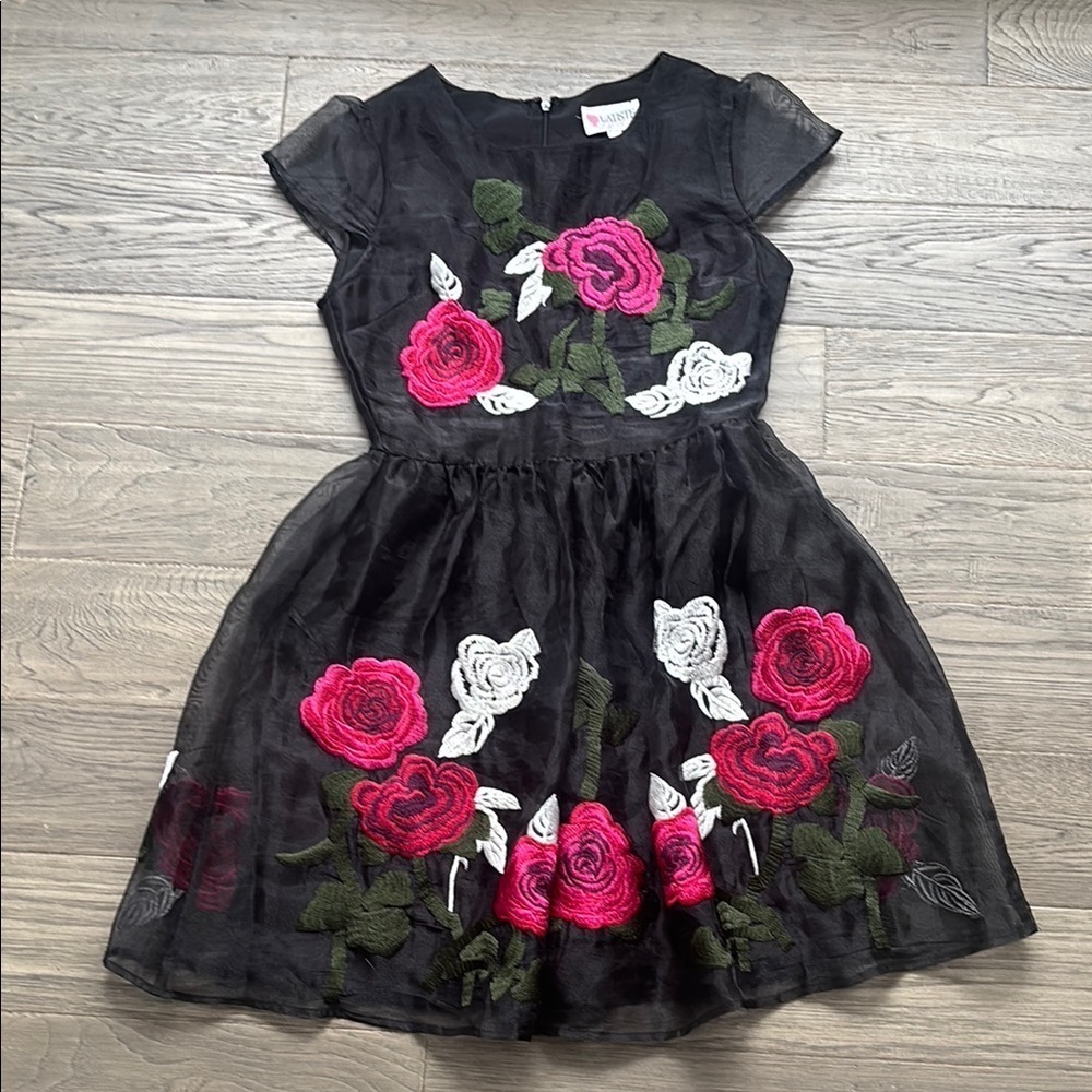 L’atiste | By Amy Floral Embroidered Dress - Black and Pink Size Small